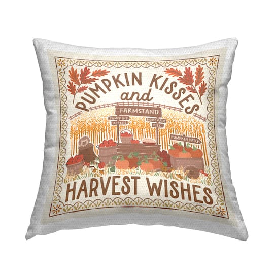 Stupell Industries Pumpkin Kisses Fall Scene Outdoor Printed Pillow